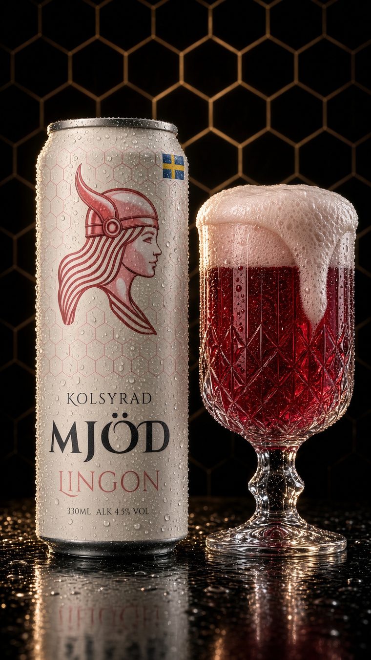 Kolsyrad mjöd Lingon serverad i glas